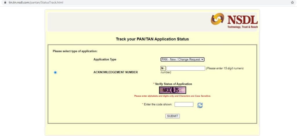 TIN NSDL PAN Status