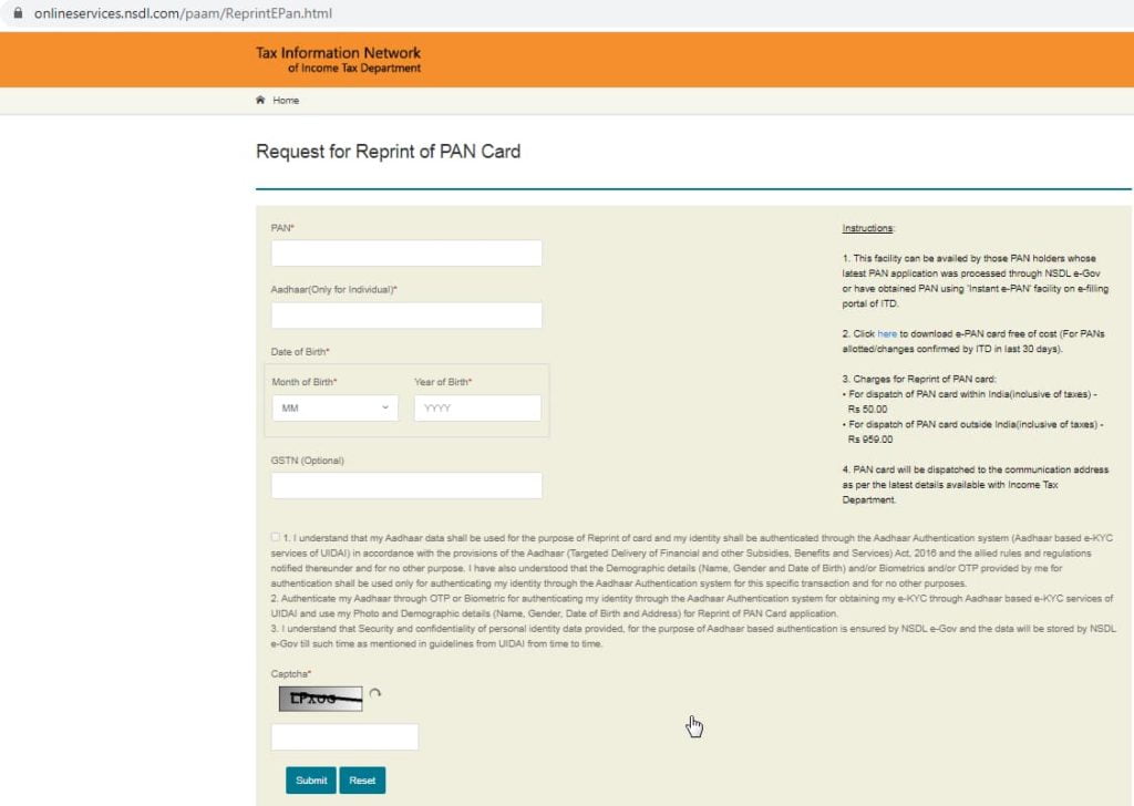 NSDL Reprint PAN Card