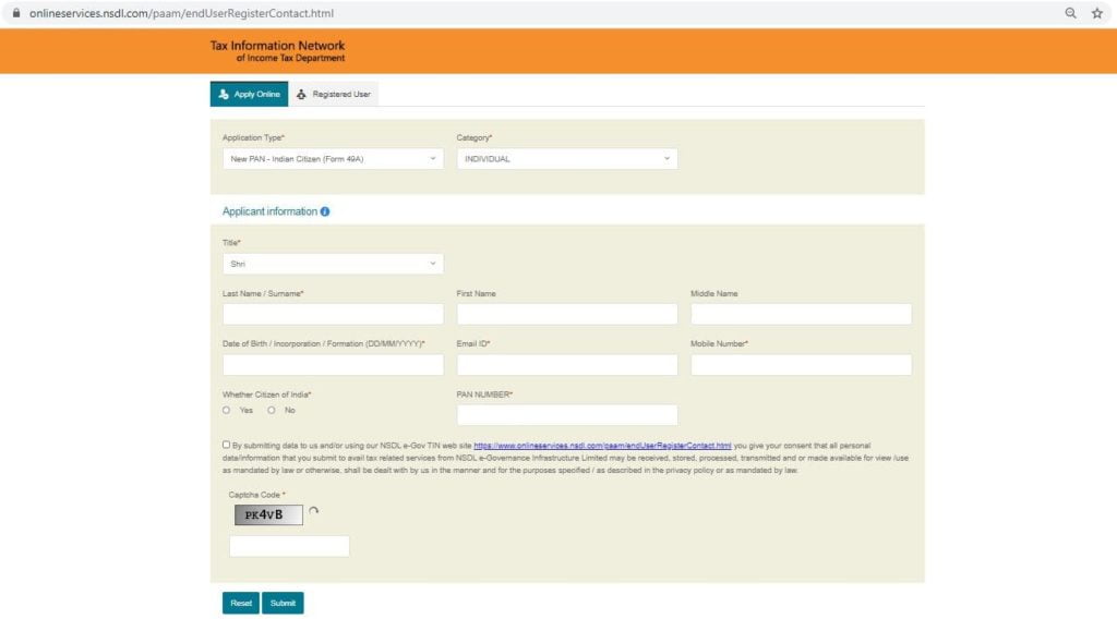 PAN Application Submit