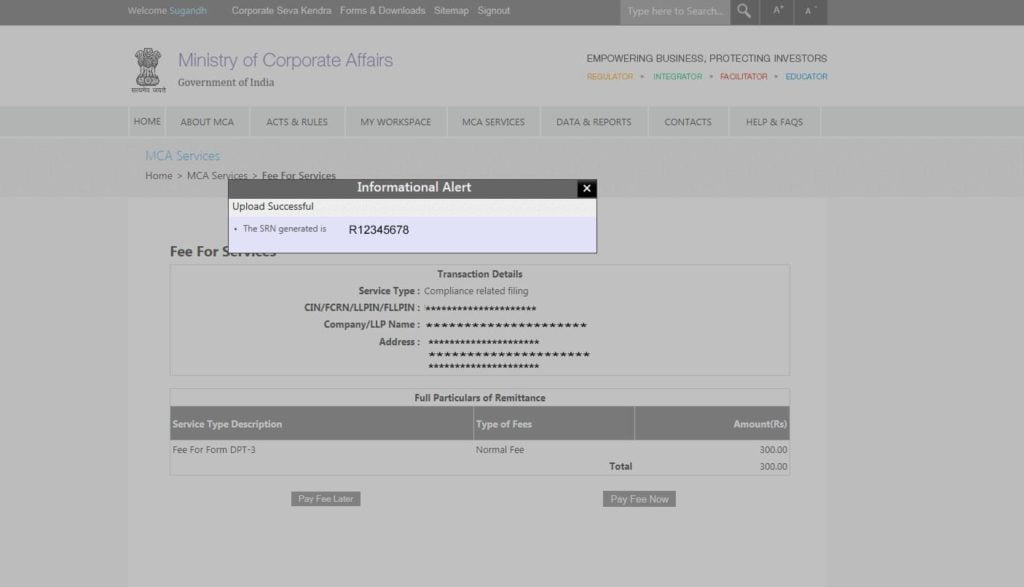 dpt3 eform SRN generation Online Filing