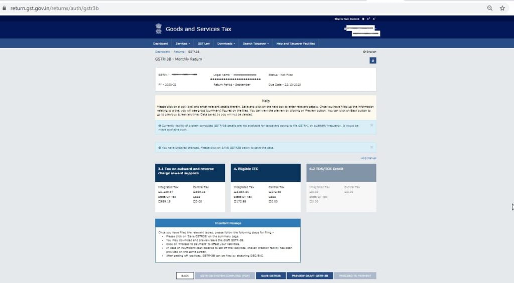 GSTR 3B Save form