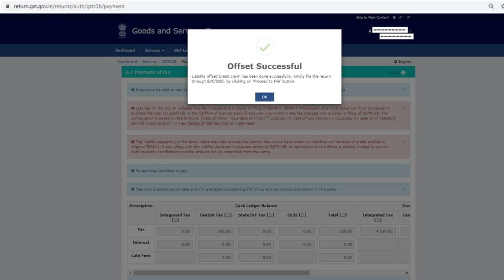 GST Offset Successful