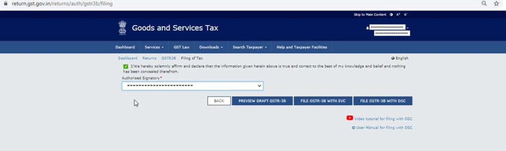 GSTR 3B Filing with DSC