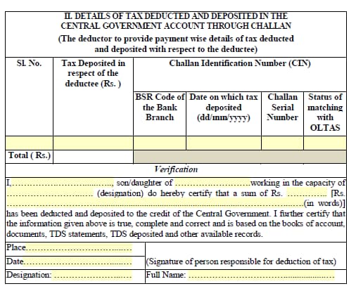 Form 16 format for Non-Government Deductors