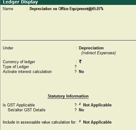 Depreciation ledger creation in tally