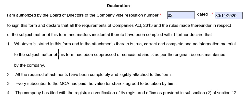 INC-20A Declaration