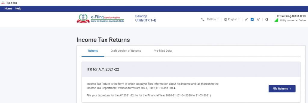 Income Tax Return e filing application