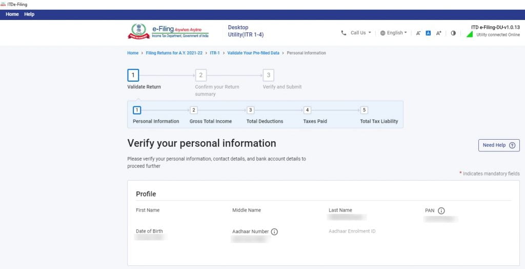 ITR Personal Information 