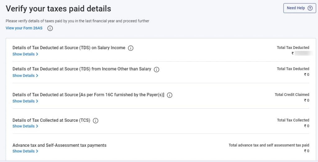 Verify your taxes paid details