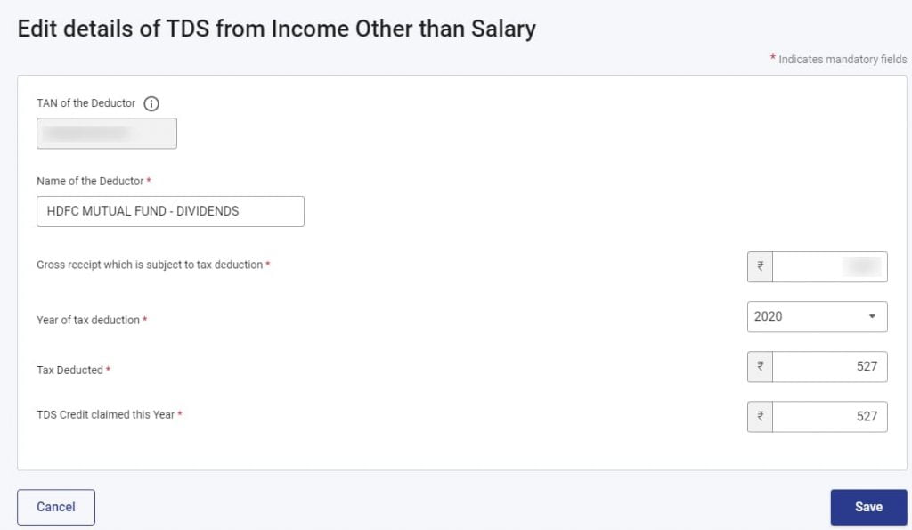 Edit details of TDS from Income Other than Salary