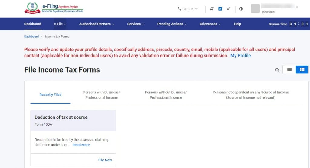 Form 10BA Download