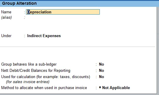 Depreciation Group creation in Tallyprime