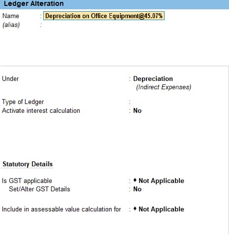 Depreciation Ledger creation in Tallyprime