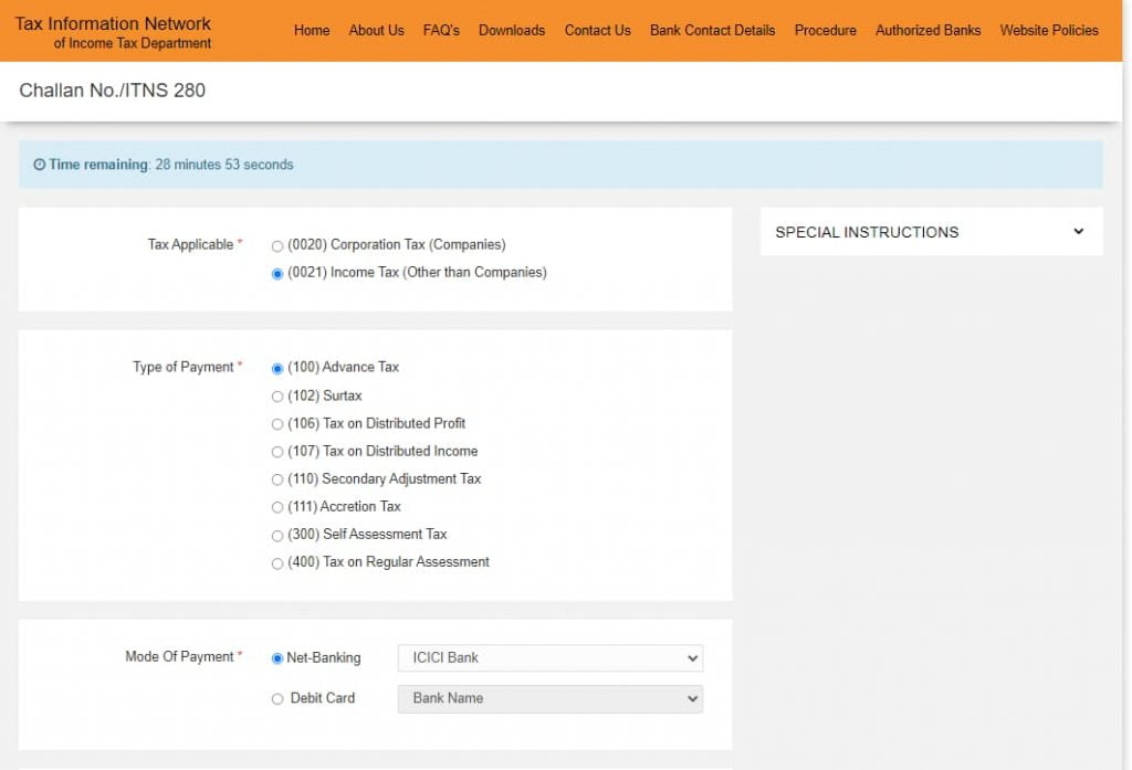 Advance tax Payment Challan 280