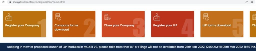 llp e-filings not available on MCA portal