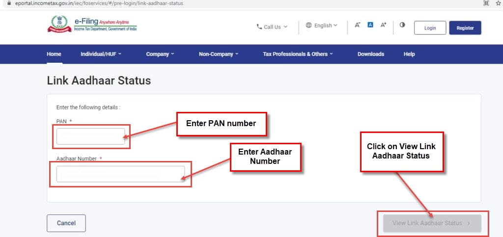 Click on View Link Aadhaar Status