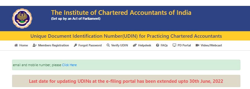 UDIN last date extended to 30th June 2022